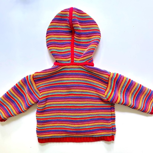 Hanna Andersson Hooded Striped Cotton Sweater 6-12 mo / 70 cm Zip Primary C… - Picture 2 of 8